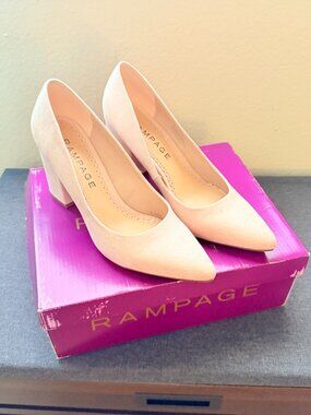 Rampage Bethie Nude Faux Suede Block Pumps